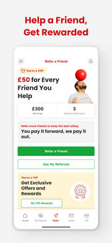VIP screen showing how you can earn £50 for every referral